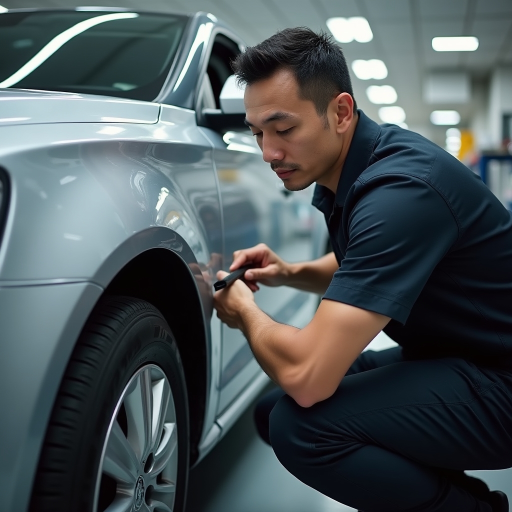 Мастер Noralox за работой по оклейке автомобиля